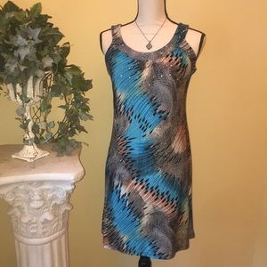 Touch express teal brown and cream dress